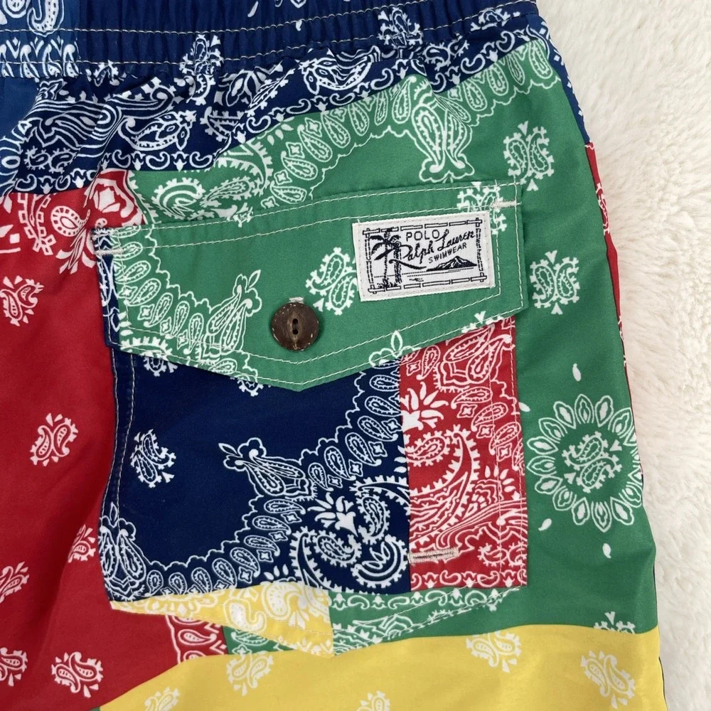 Polo Ralph Lauren Swim Trunks Mens S Board Shorts Paisley Bandana Patchwork